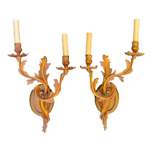 Late 20th Century Louis XV Rococo Style Gilt Bronze Wall Sconces, Pair