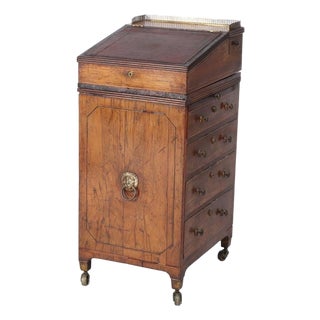 Antique English Burl 4 Drawer Leather Top Davenport C1880 For Sale