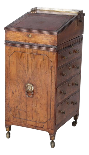 Antique English Burl 4 Drawer Leather Top Davenport C1880
