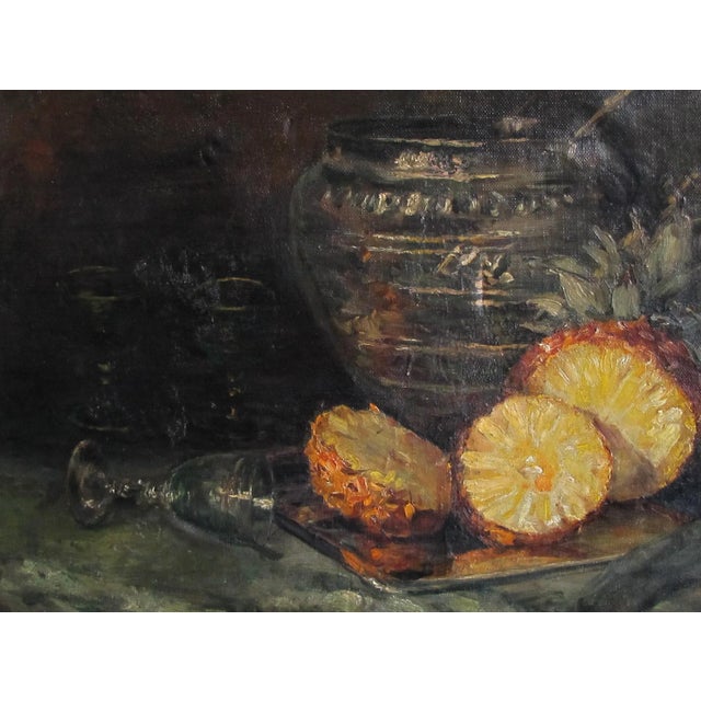 Realism Continental School; Oil on Canvas; Still Life With Pineapple For Sale - Image 3 of 8