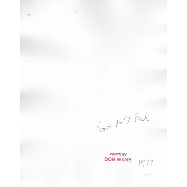 1972 black and white photo by California photographer Don Coleman Ware (1921-2006) of Yosemite Falls in the National Park....