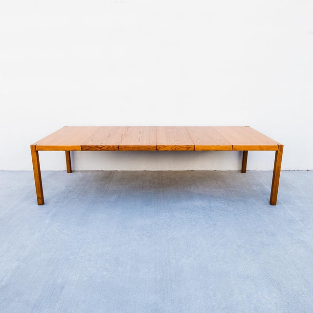 1970s Large Mid Century Oak Expandable Parsons Style Dining Table For Sale - Image 13 of 13