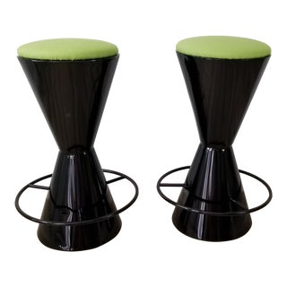 Vintage Handmade Drum Shape Steel Bar Stools - a Pair For Sale