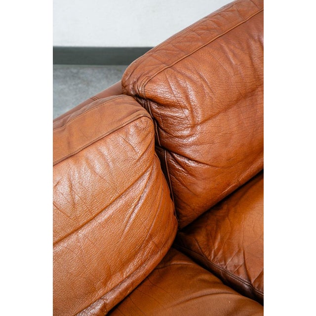 Mid Century Danish Modern Sofa Settee 3 Seater Brown Cognac Leather Denmark MCM For Sale - Image 12 of 12
