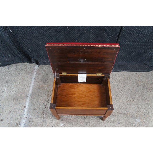 Wood Mid 20th Century Mid Century American Country Oak Leather Nailhead Footstool Ottoman Compartment For Sale - Image 7 of 13