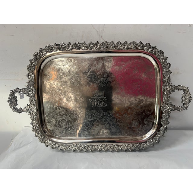 Large Silver-Plated Metal Tray, 1800s For Sale - Image 11 of 16