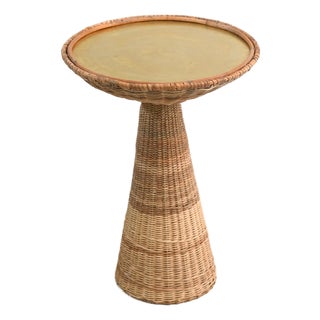 Handcrafted Rattan Side Table by Bill Parry, Brass Top, Mid-Century For Sale