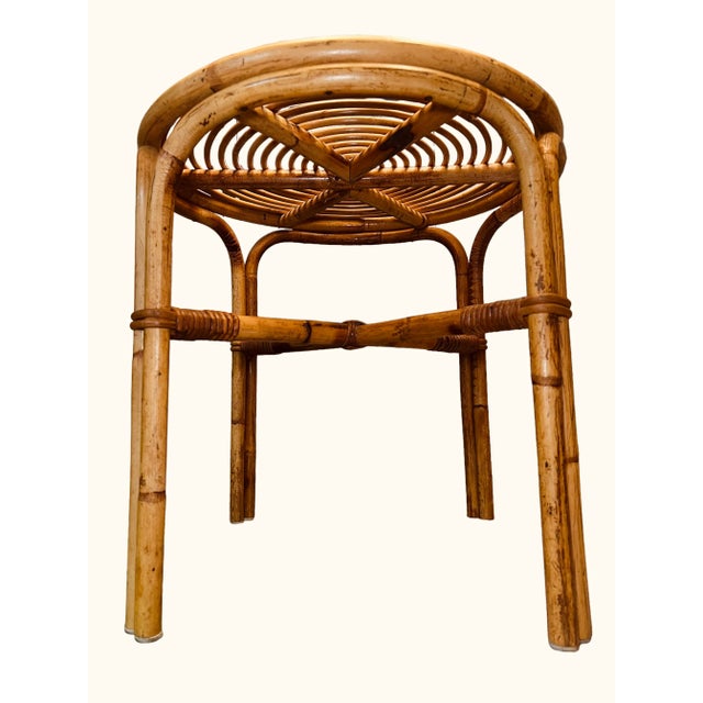 Mid-Century Italian Bamboo & Rattan Side Table With Sculptural Spiral Top, 1950s–60s For Sale - Image 10 of 11