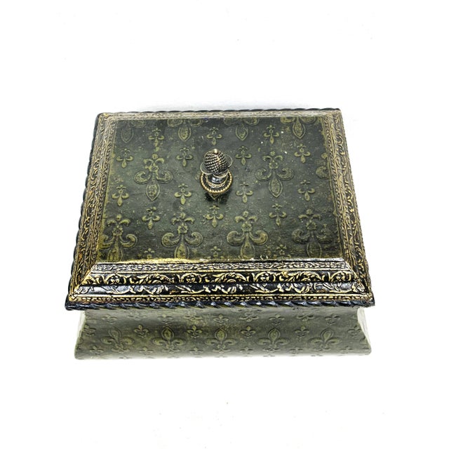 Black Vintage Wooden Fleur De Lis Lidded Box For Sale - Image 8 of 12