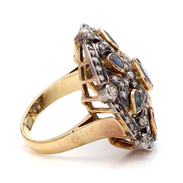 Metal 2.57 Carat Blue Sapphire and Diamond Gold Ring, Size 7.75 For Sale - Image 7 of 9