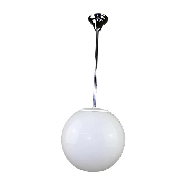 Bauhaus Style Opaline Glass Globe Ceiling Lamp, 1940s For Sale