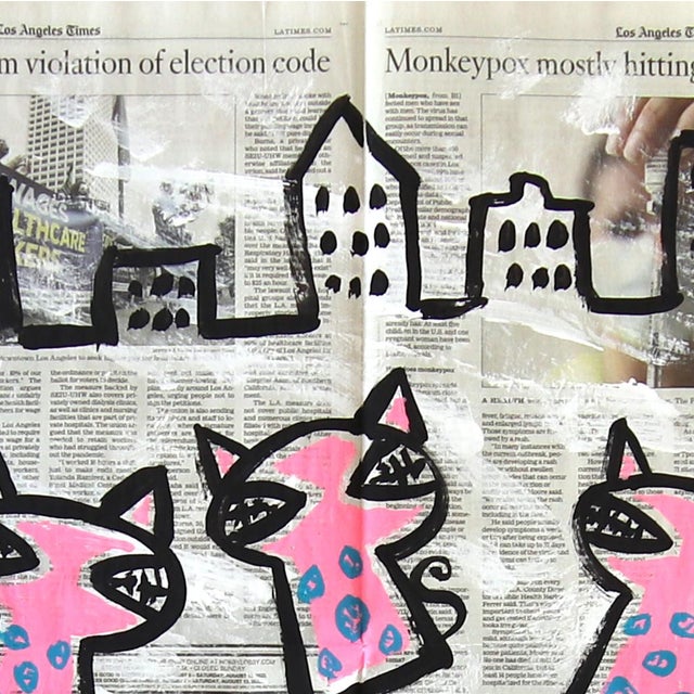 6 Pink Cats - Original Quirky Figurative Animal Pop Art Painting by Gary John For Sale - Image 4 of 7