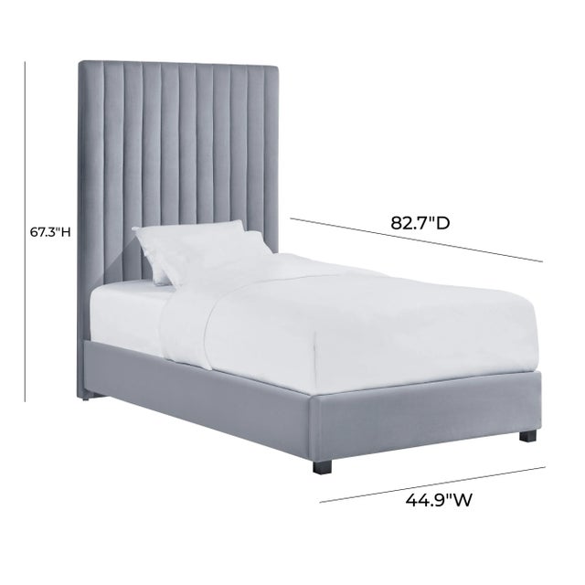 Arabelle Grey Velvet Twin Bed For Sale In Los Angeles - Image 6 of 11