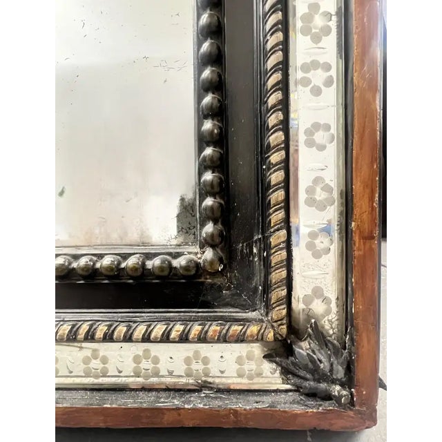 Black French Napoleon III Style Wrought Iron and Antiqued Glass Wall Mirror For Sale - Image 8 of 12