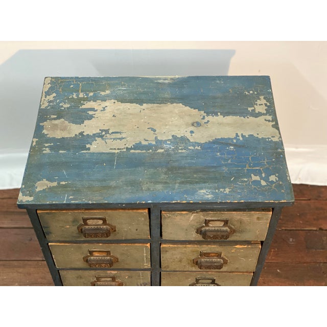 Early 20th Century Weathered Eight Drawer Apothecary Workshop Cabinet For Sale In New York - Image 6 of 17