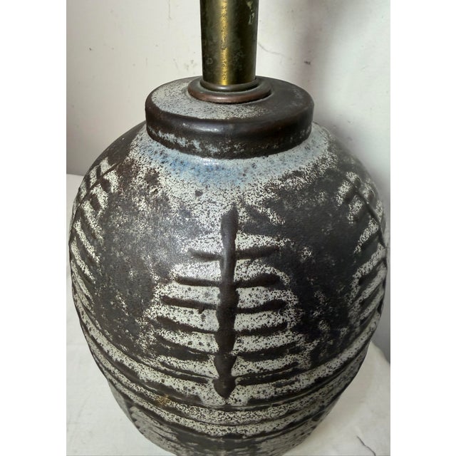 1930s Antique Handmade Brutalist Black Gray Terracotta Pottery Electric Table Lamp For Sale - Image 5 of 12