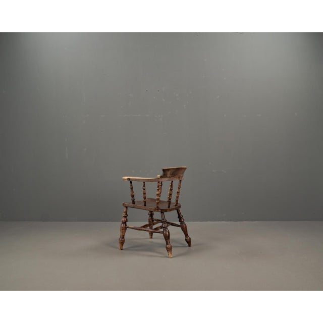 Wood Antique English Elm Wood Captains Chair, 1890s For Sale - Image 7 of 18