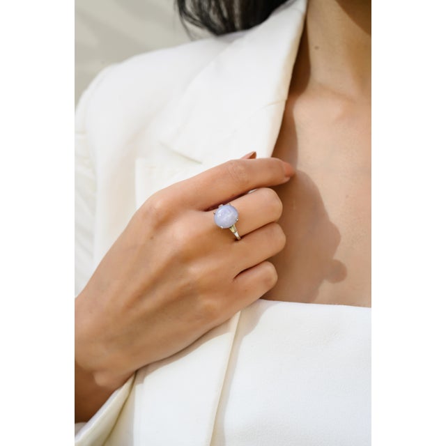 8.5ct Cabochon Star Sapphire & Baguette Diamond Cocktail Ring Size 6.5 in 14k Gold For Sale - Image 9 of 18