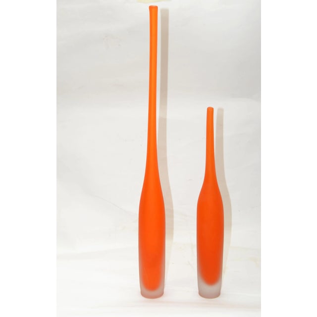 Set of 2 Italian Orange Scavo Glass Wheat Vases, Vessel Mid-Century Modern 1980 For Sale In Miami - Image 6 of 12