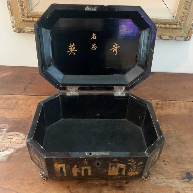 Antique Chinese Black Lacquered Box For Sale In Providence - Image 6 of 11