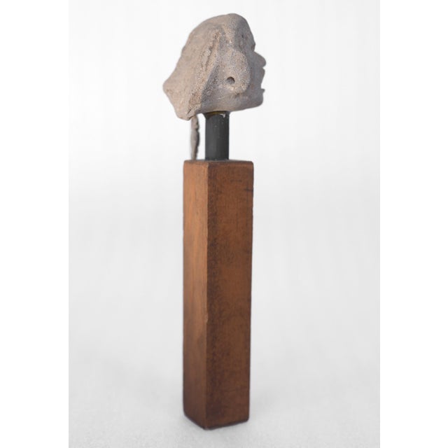 Vintage Mid Century Era Mesoamerican Pre-Columbian Small Pottery Head on Teak Stand For Sale - Image 9 of 10