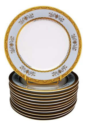 Orsay Sky Grey Limoges Porcelain Soup Plates by Philippe Deshoulières, France, 2010s, Set of 13