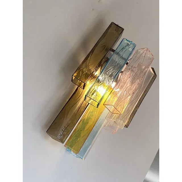 Blue Multicolored Squared Murano Glass Wall Sconces by Simoeng, Set of 2 For Sale - Image 8 of 11