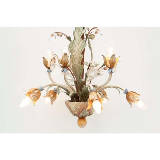 Floral Chandelier in Pastel Colors with Crystal Glass, 1970s For Sale - Image 14 of 18