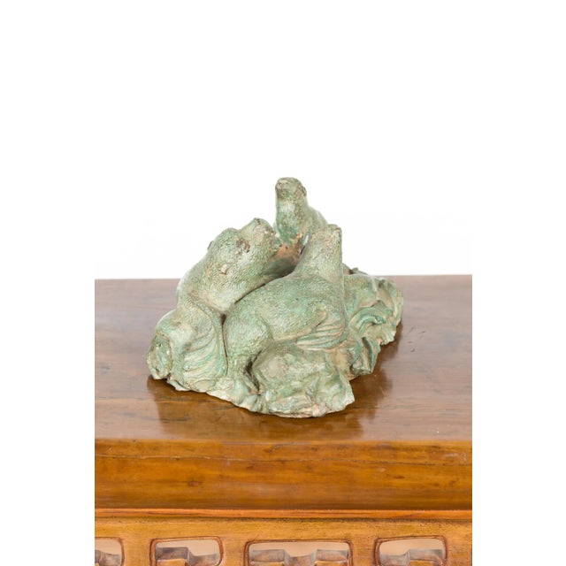 Contemporary Lost Wax Cast Bronze Sea Lion Sculpted Group with Verde Patina For Sale - Image 9 of 12
