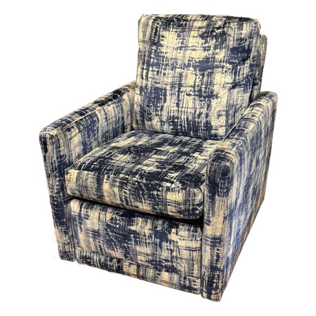 Blue and White Graphic Lee Industries Swivel Recliner For Sale