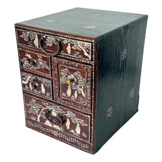 Antique Korean Mother of Pearl Inlay Lacquer Tabletop Accessory Chest Joseon For Sale
