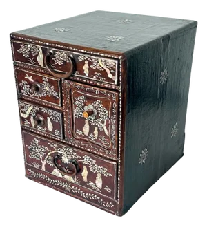 Antique Korean Mother of Pearl Inlay Lacquer Tabletop Accessory Chest Joseon