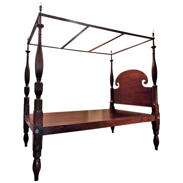 Federal Mahogany Canopy Queen Size Bed Frame, circa 1820 Chairish
