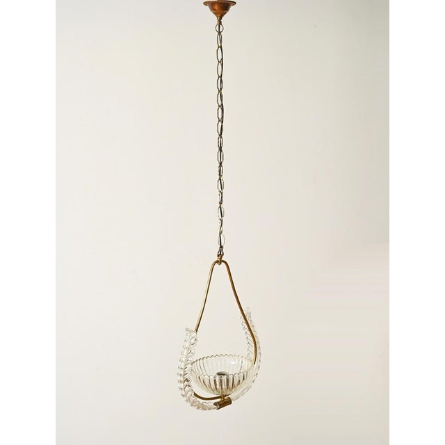1940s Murano Glass and Brass Flower Pendant Light from Barovier, Italy, 1940s For Sale - Image 5 of 13