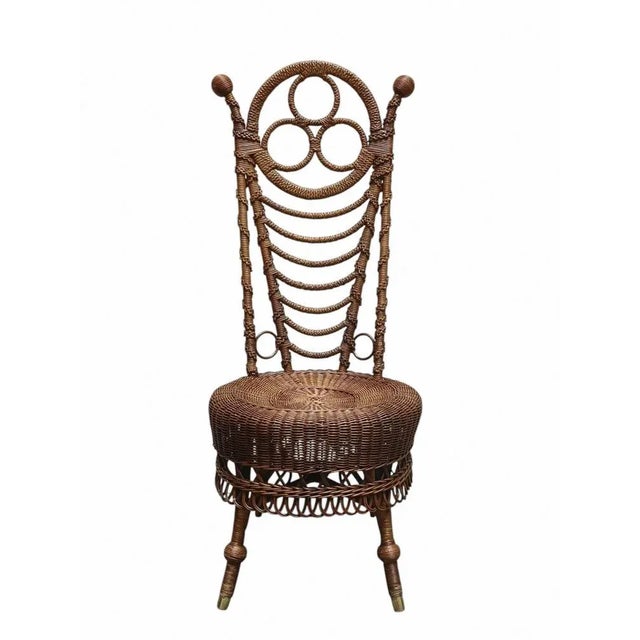 Rattan and Wicker Boudoir Chair, Italy, 1900s For Sale - Image 5 of 12
