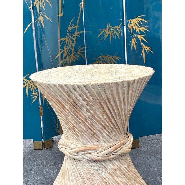 Mid 20th Century McGuire Attributed Sheaf of Wheat Twisted Bamboo pedestal Table For Sale In West Palm - Image 6 of 8