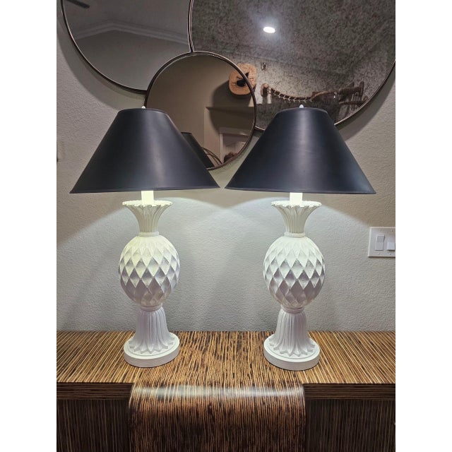Casual Lamps of California Casual Lamps of California 1998, White Ceramic Pineapple - A Pair For Sale - Image 4 of 7