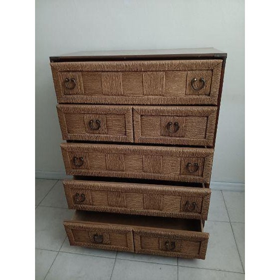 Boho Chic Vintage Bassett Style Furniture Mid-Century Wicker Rattan Chest 5 Drawer For Sale - Image 3 of 9