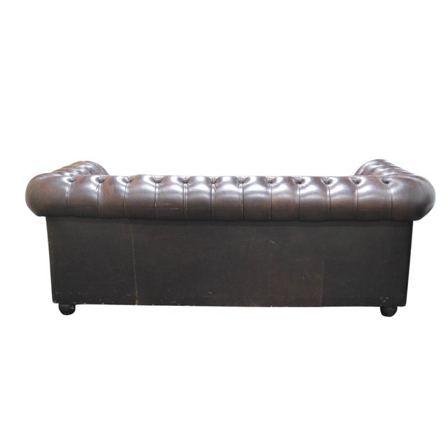 Wood Vintage Chesterfield Tufted Leather Sofa For Sale - Image 7 of 7