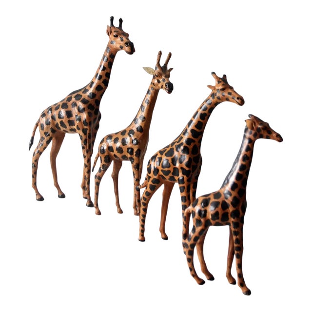 Vintage Leather Giraffe Sculptures - Set of 4 For Sale