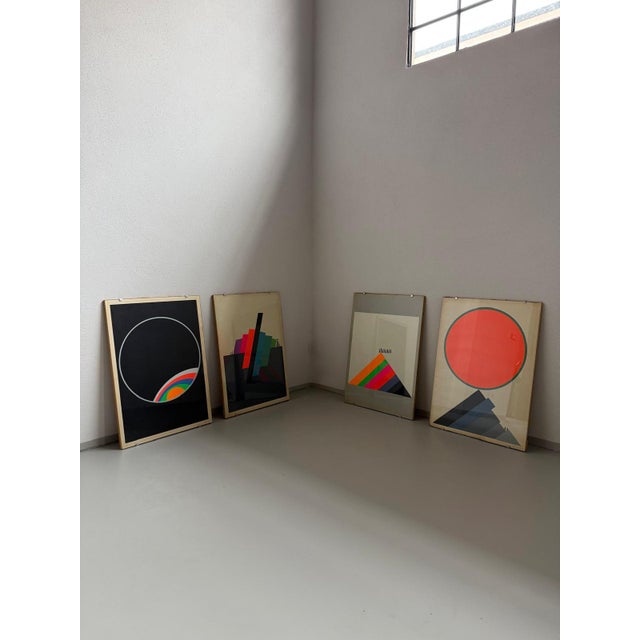Eugenio Carmi, Untitled, 1970s, Glass, Wood and Paper, Lithograph, Set of 4, in Good conditions. Designed 1970 to 1979...