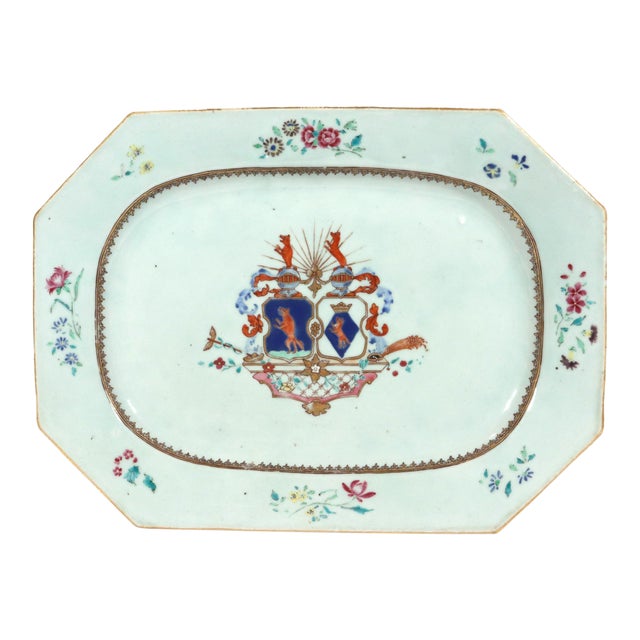 Chinese Export Porcelain Armorial Dish With European Coat of Arms For Sale
