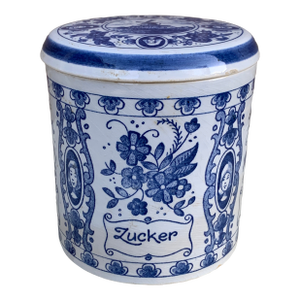 Mid-20th Century Delft Blue and White Ceramic Covered Sugar Jar