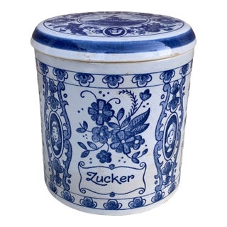 Mid-20th Century Dutch Delft Blue & White Covered Sugar Jar For Sale