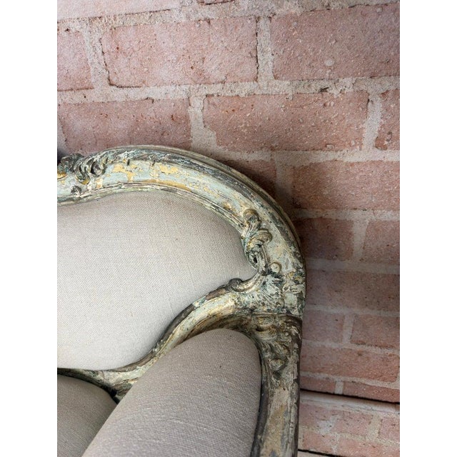 French Provincial French Louis XV Corbeille Settee With Original Distressed Patina and Shell Crest For Sale - Image 3 of 18