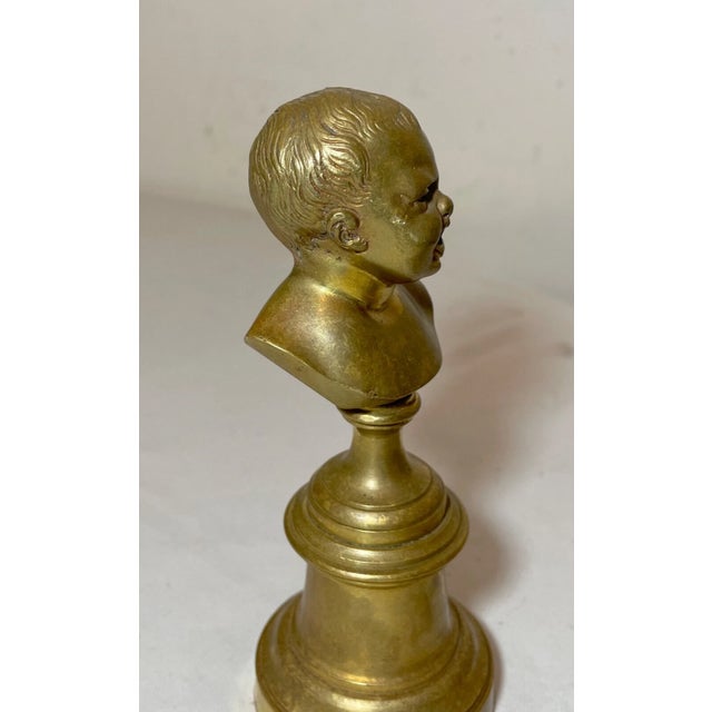 Antique 19th Century Solid Heavy Gilt Bronze Baby Child Bust Statue Sculpture For Sale - Image 4 of 11