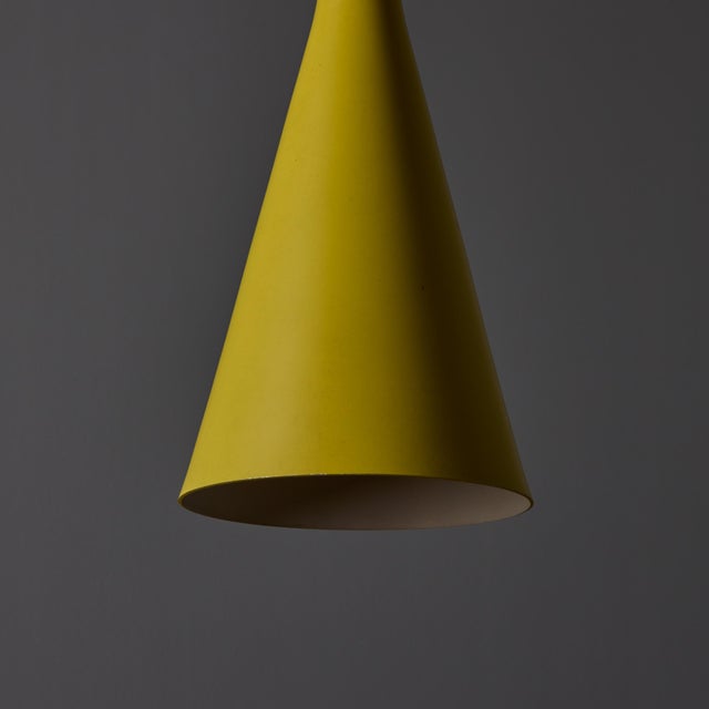 Yellow 1970s Yellow Metal Diabolo Pendant Lamp Attributed to Stilnovo For Sale - Image 8 of 12