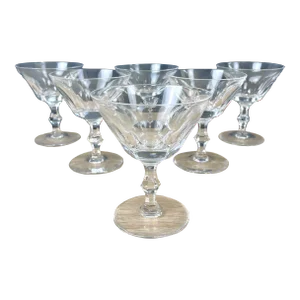 1990s Crystal Thumbprint Pattern Coupe Glasses - Set of 6