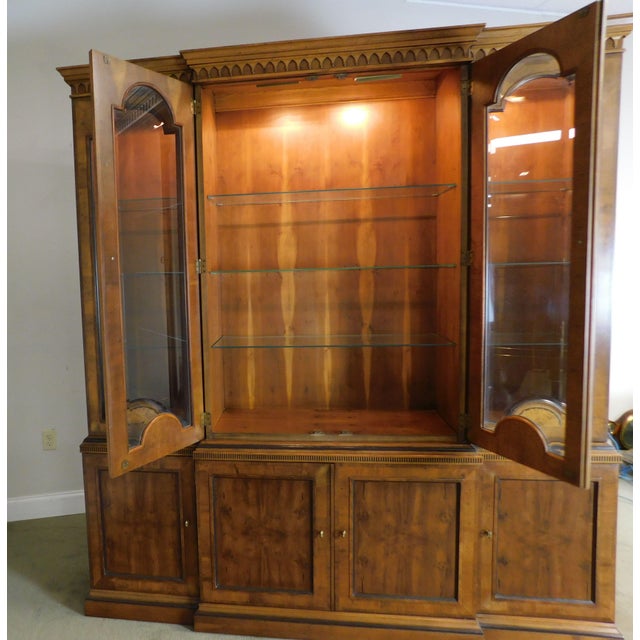Henredon Large Inlaid Yew Wood Breakfront China Bookcase Chairish