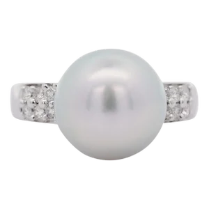 12mm Cultured South Sea Pearl & Round Diamond Ring in Platinum Size 6.25